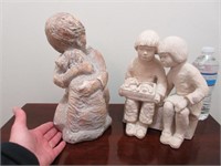 2 resin puppy & children statues