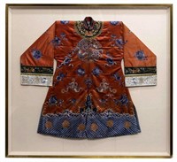 FRAMED CHINESE EMBROIDERED SILK ROBE