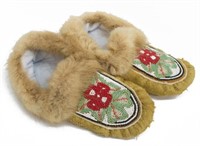 (2) ATHABASCAN CHILD'S BEADED HIDE & FUR MOCCASINS