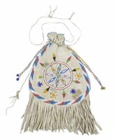 NATIVE AMERICAN APACHE BEADED FRINGED POUCH BAG