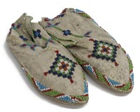 (2) NATIVE AMERICAN BEADED HIDE MOCCASINS