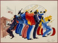 FRAMED WATERCOLOR, NEW ORLEANS JAZZ BAND TALTAVULL