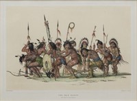 GEORGE CATLIN 'WAR DANCE' HAND COLORED LITHOGRAPH