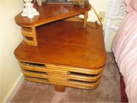 Vintage Wood & Bamboo Tiered Corner Table