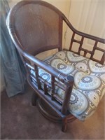 Vintage Bent Wood & Cane Swivel Chair
