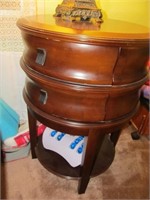 2 Drawer Wood Barrel Tiered End Table