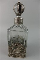 Early Etched and Silver Bottle/decanter