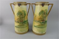 Pair hand painted vases