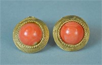 GOLD & CORAL EARCLIPS