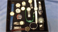 Tray lot of 15 men's wrist watches