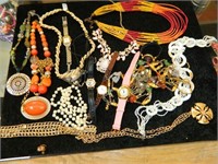 Costume Jewelry Lot W/Pink Rhinestone Necklace