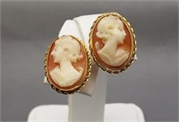 14K Yellow gold cameo post back earrings.