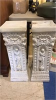 Pair of ceramic pedestal with semi nude woman and