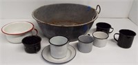Vintage enamel ware items including large double