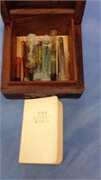 Carved wood box made in India with 10 glass vials