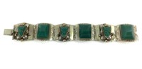 Sterling Silver & Green Mask Stone Bracelet