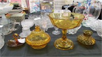 Amber Pressed Glass Lot Wildflower, Open Compote