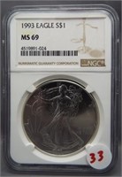 1993 American 1 oz. Silver Eagle-One Dollar - NGC