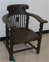 Carved Oak Rope Twist Legged Chair