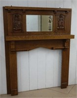 Mission Oak Fireplace Mantel w/Children Figures