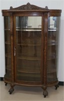 Antique Curved Glass China Cabinet w/Claw Feet