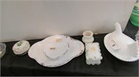 6 pc Lot of Milk Glass~Dresser Tray~Covered Boxes