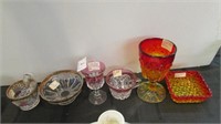 6 Pcs Pressed Glass~Amberina,Rose Flash/Stain