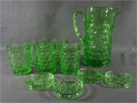 Beverage Set in Cube Green Jeannette Glass Co