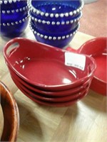 4 red ceramic Rachel Ray baking dishes and 1 dish