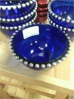 Set of 6 unique blue glass bowls