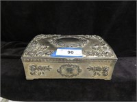 ORNATE SILVERPLATE JEWELRY BOX 3"T X 9.5"W X 7"D