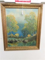 FRAMED OIL ON BOARD-POND SCENE 24"T X 20"W