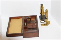 Turn of the Century Brass Microscope in Case