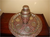 Vintage Silvered Brass Cocktail Shaker, Tray