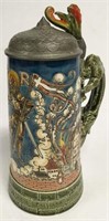 LG. METTLACH STEIN WITH DRAGON HANDLE. #1786.