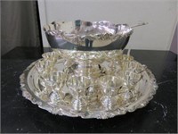 SILVERPLATE PUNCH BOWL, 12 CUPS, LADLE AND