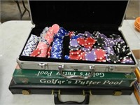 POKER CHIPS IN A CASE, BACKGAMMON GAME, GOLF