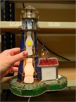STAINED GLASS LIGHT UP LIGHTHOUSE & SAILBOAT-WORKS