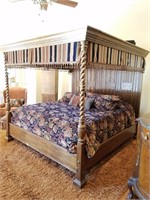 LARGE ETHAN ALLEN KING CANOPY BARLEY TWIST BED