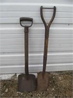 2pc Vintage Wood Handle Spade / Shovel