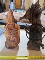 2pc Hand Made Wood Folk Art