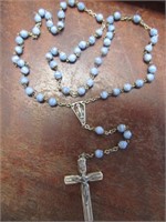 Blue Beaded Rosary-Cross Marked Fatina