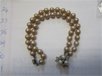 2 Strand Beaded Pearl Bracelet w/Vtg. Rhinestone