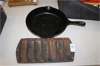 CAST IRON SKELLET AND CORN BREAD MOLD
