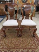 ORNATE BURL WALNUT CLAW FOOTED PARLOR CHAIRS 43"T