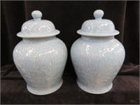 PAIR BLUE POTTERY GINGER JARS 14"T