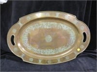 COPPER ETCHED ASIAN DESIGN TRAY 25" X 16"