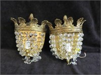 PAIR CUTE FRENCH STYLE WALL SCONCES WITH PRISMS 9"