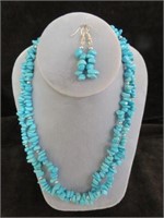 TURQUOISE STONE NECKLACE AND EARRING SET 16"T