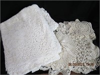 Crochet and lace tablecloth and doilies